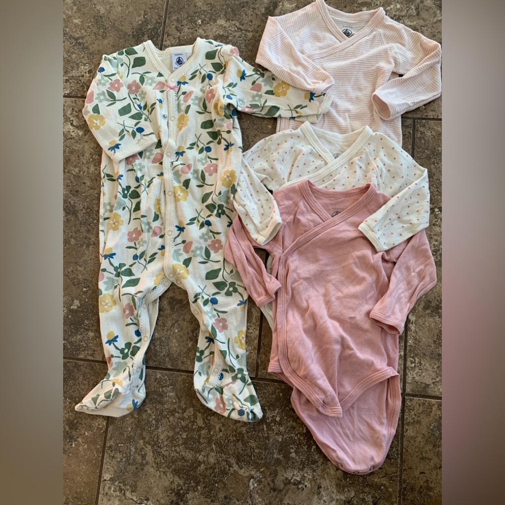 Petit Bateau Floral and Pink Bodysuits and Pajamas Set